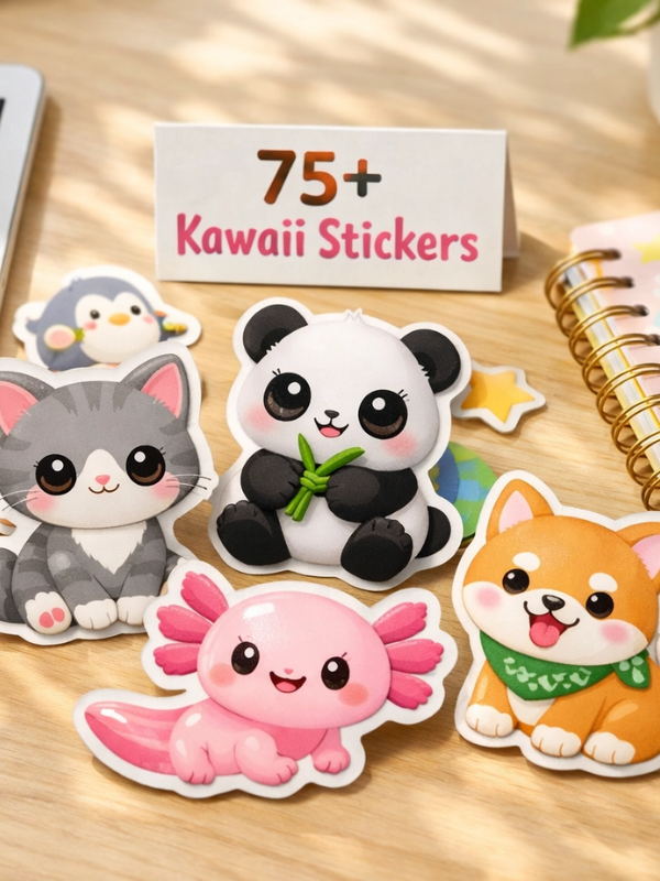 Kawaii Animal Emotion Stickers Pack – Premium Cute Printable