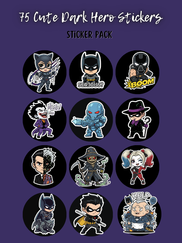 Kawaii Gotham Sticker Pack – 75 Cute Dark Hero Stickers