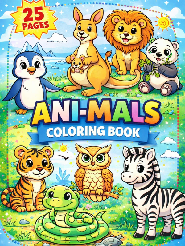 Cute Animals Coloring Book – 25 Fun & Relaxing