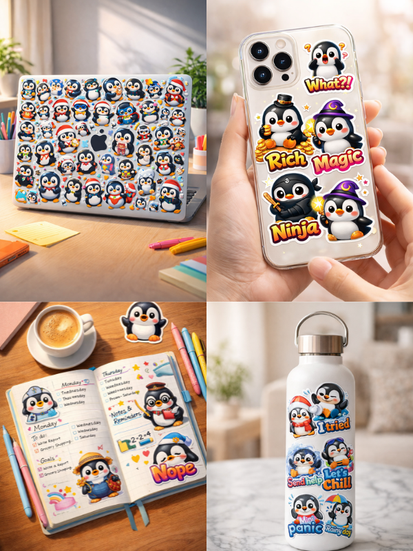 75 PCS Kawaii Penguin Stickers – 2026 Cute Waterproof Vinyl Style Pack