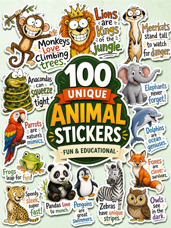 Animal Stickers Clipart Bundle | 100 Cartoon Animal PNG Files